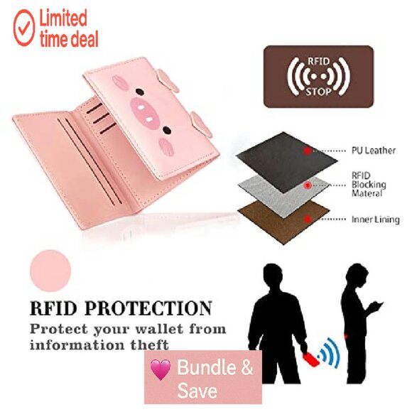 Leather RFID Blocking Trifold Wallet with ID Window for Women - Picture 6 of 8